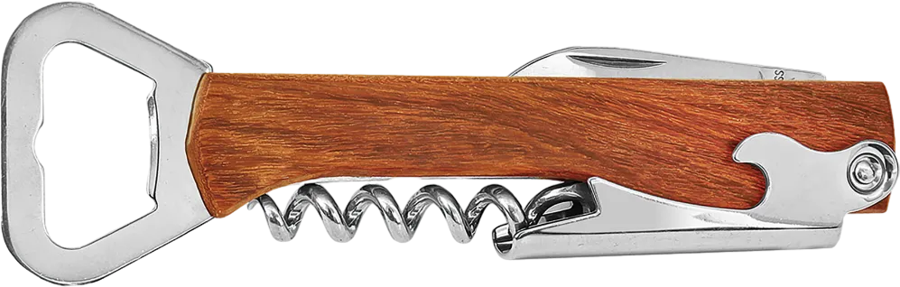 5 1/4" Wooden Bottle Opener & Wine Corkscrew