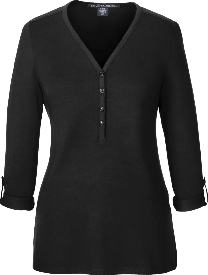 Ladies' Perfect Fit Y-Placket Convertible Sleeve Knit Top
