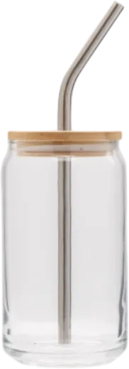 Soda Glass Can with Bamboo Lid and Straw