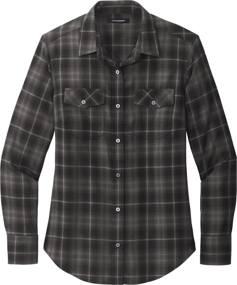 Ladies Long Sleeve Ombre Plaid Shirt