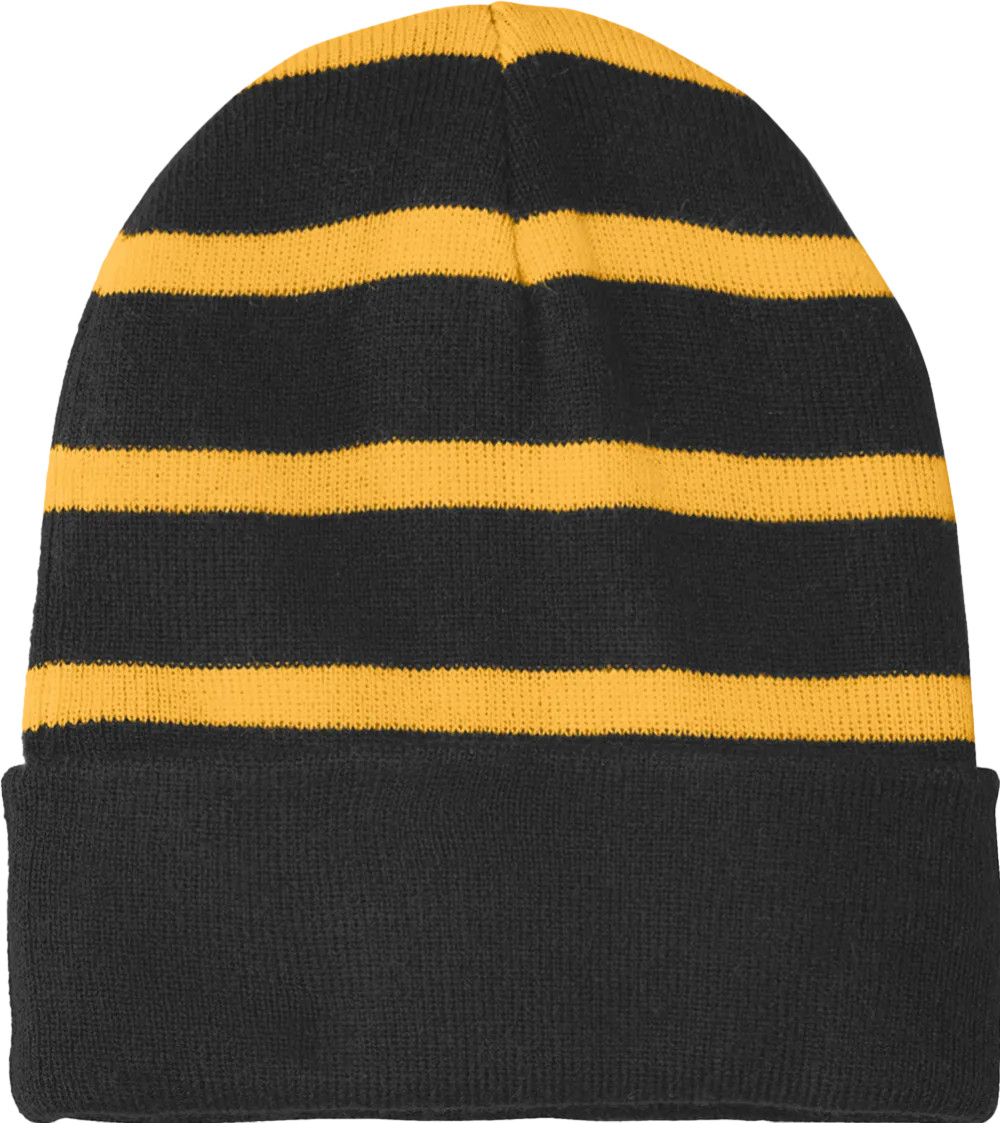 Striped Beanie with Solid Band
