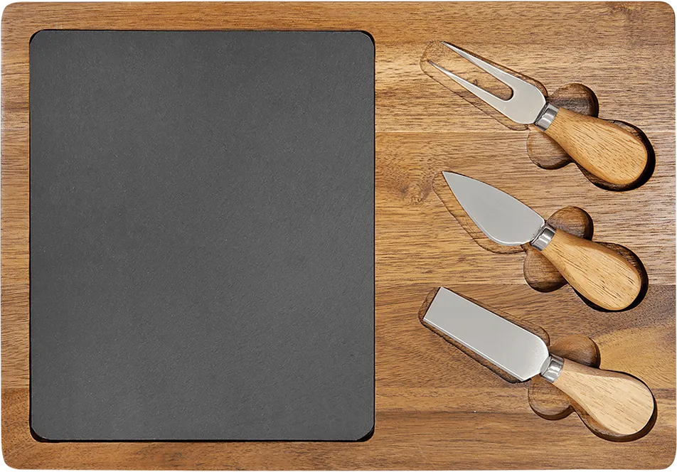 Acacia Wood/Slate Rectangle Cheese Set with Three Tools