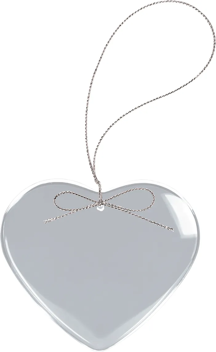 3" Clear Heart Glass Ornament with Silver String