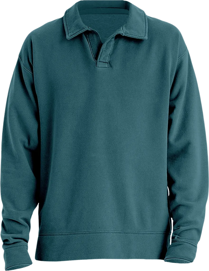 Garment-Dyed Polo Collar Sweatshirt