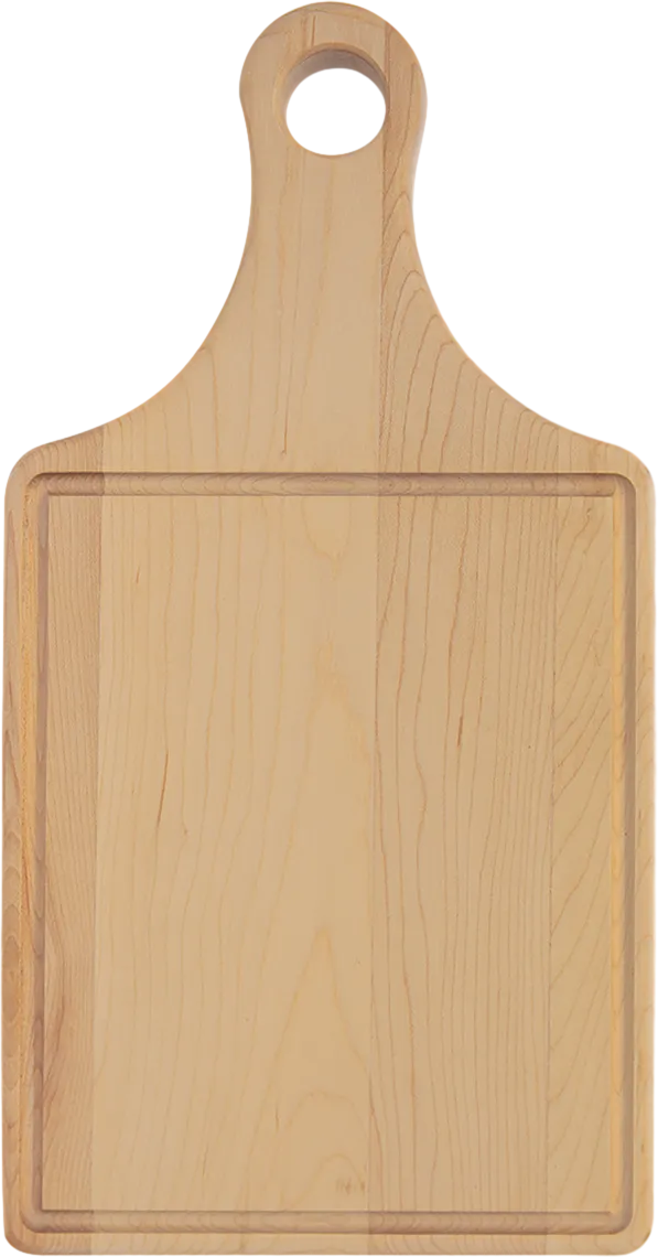 13 1/2" x 7" Natural Wood Cutting Board Paddle Shape with Drip Ring