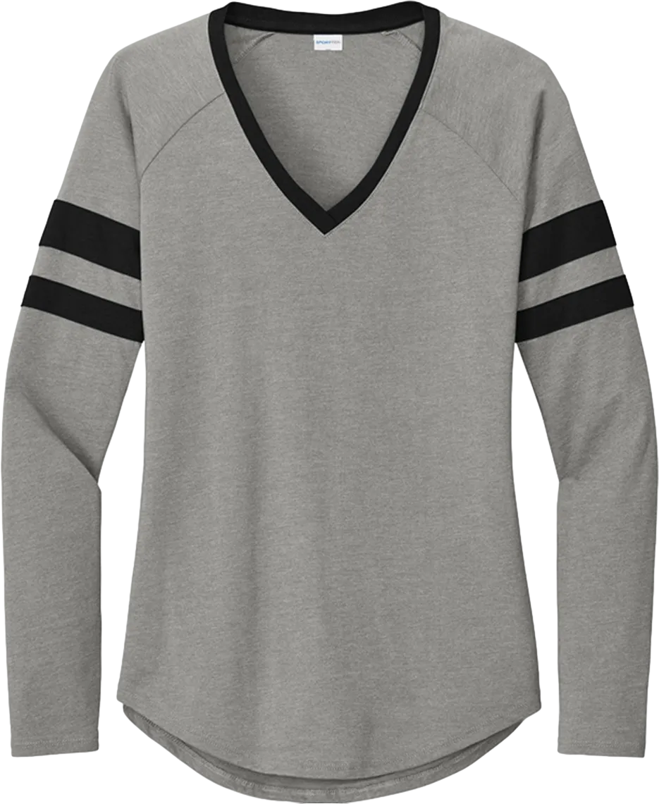 Ladies Halftime Stripe Long Sleeve V-Neck Tee