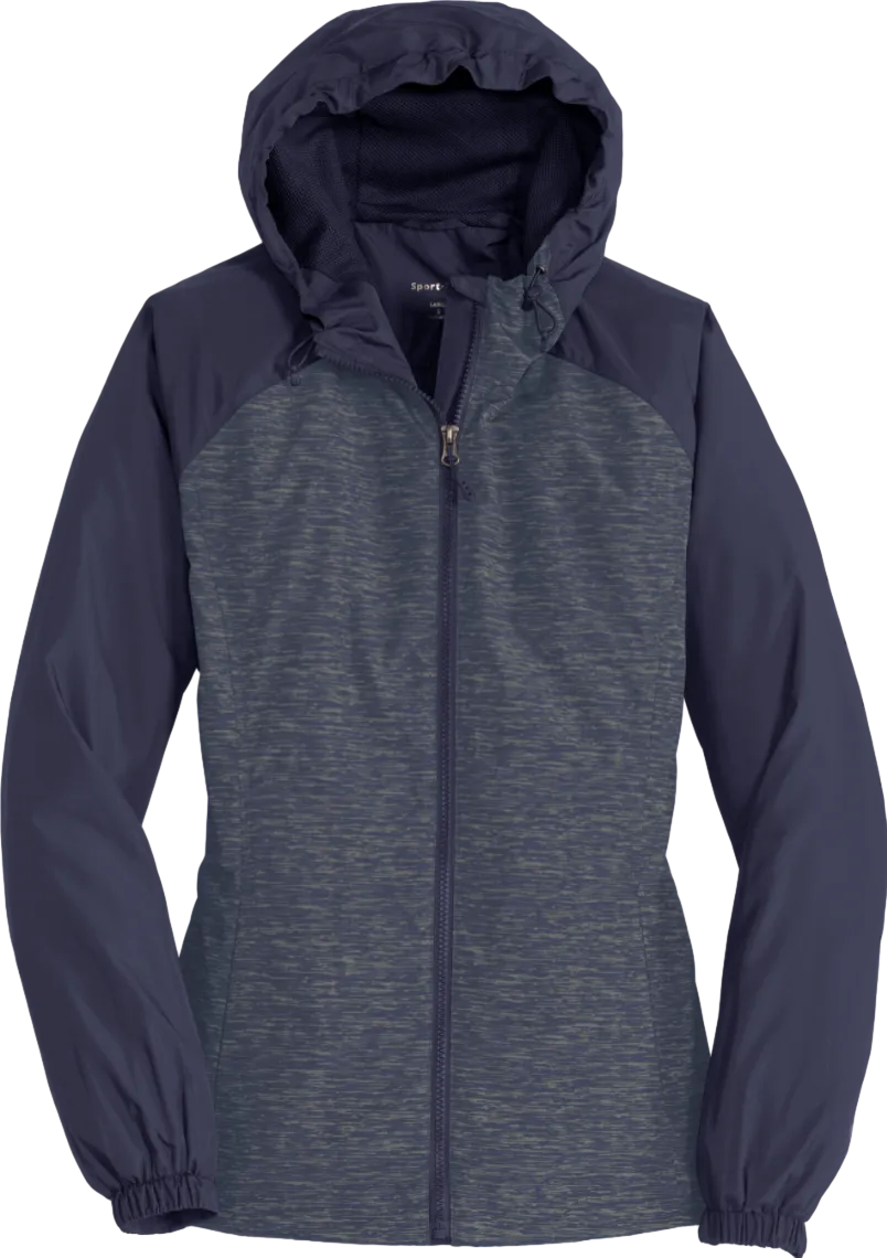 Ladies Heather Colorblock Raglan Hooded Wind Jacket
