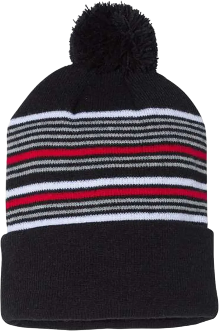 12" Striped Pom-Pom Cuffed Beanie