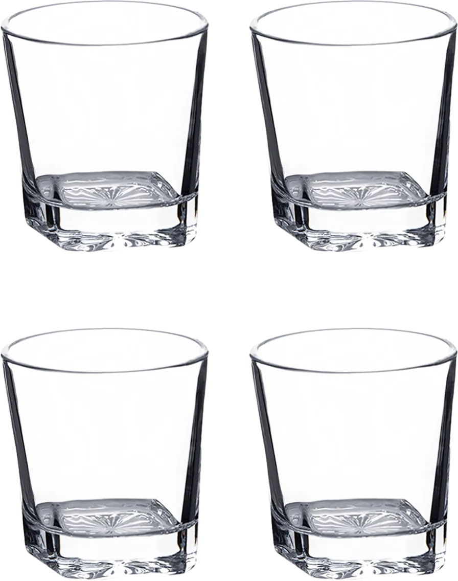 Four 11 oz. Square Rocks Glasses in Black Gift Box