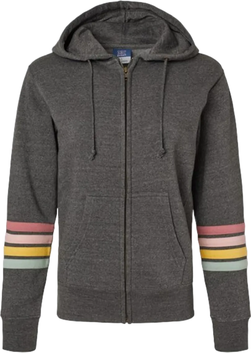 Women's Striped Sleeves Full-Zip Hooded Sweatshirt