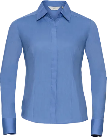 Women's Long Sleeve Polycotton Easycare Fitted Poplin Shirt