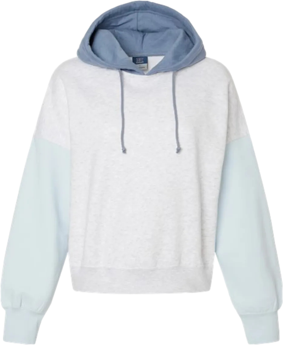 Women's Sueded Fleece Colorblocked Crop Hooded Sweatshirt