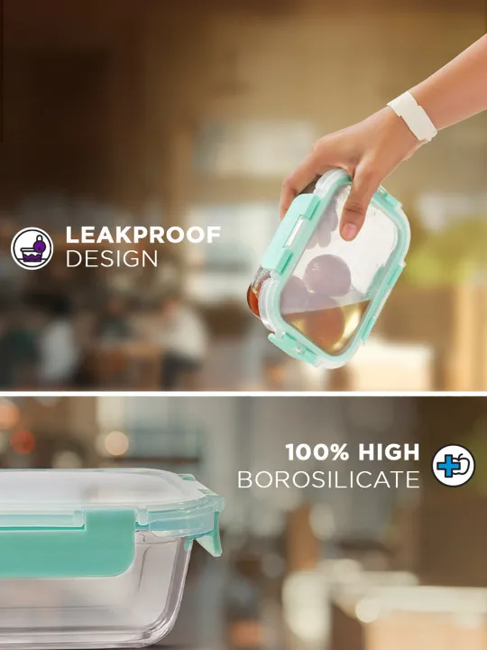 Green Solid Glass Oven Safe 3PCs Lunch Box