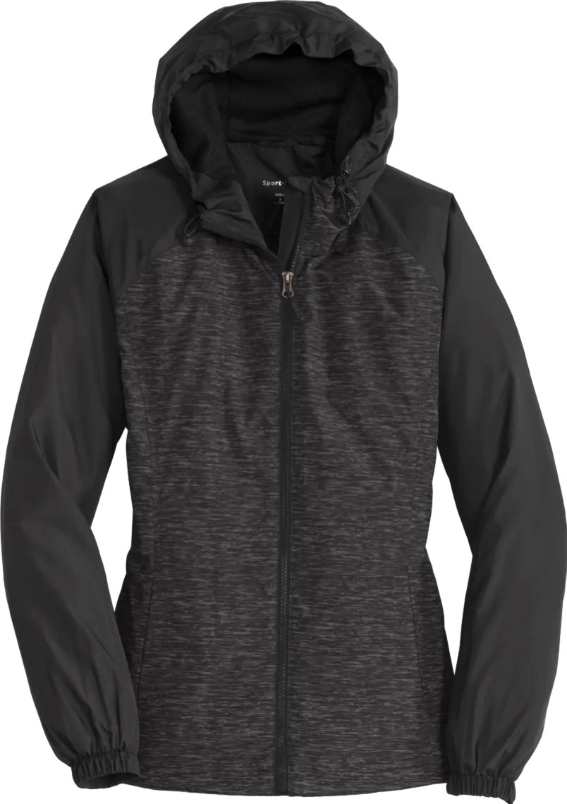 Ladies Heather Colorblock Raglan Hooded Wind Jacket