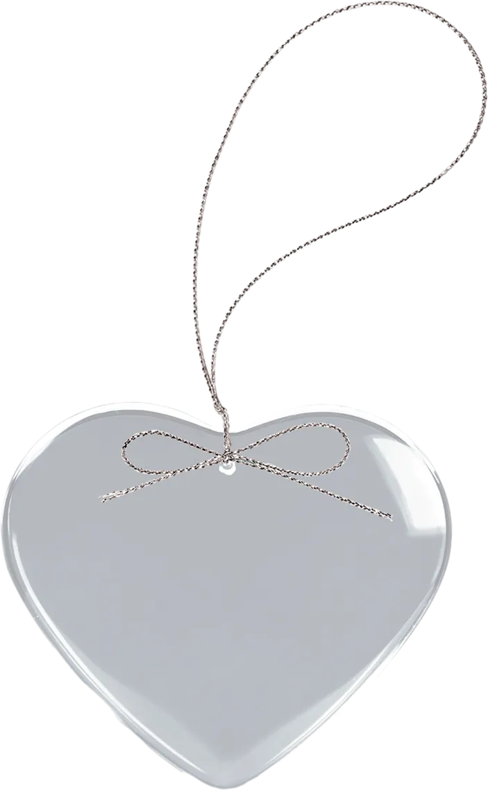 3" Clear Heart Glass Ornament with Silver String