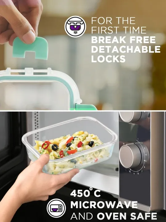 Green Solid Glass Oven Safe 3PCs Lunch Box