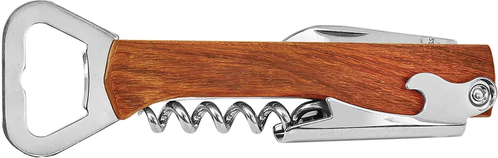 5 1/4" Wooden Bottle Opener & Wine Corkscrew