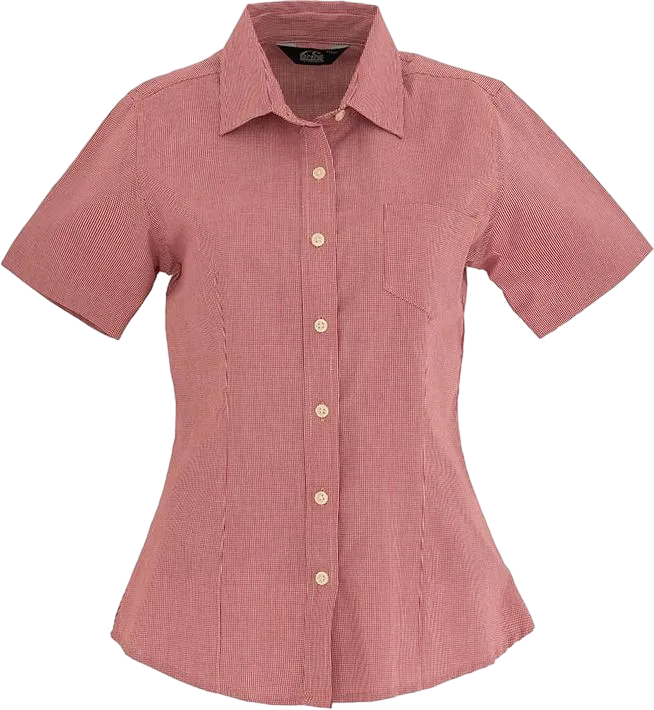 Women's Short Sleeve Microcheck Short Sleeve Blouse