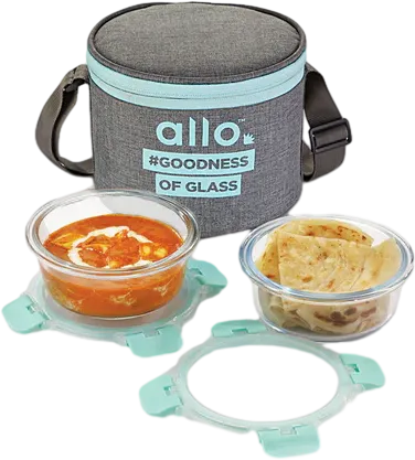390ml x 2 Allo FoodSafe Microwave Oven Safe Glass Lunch box