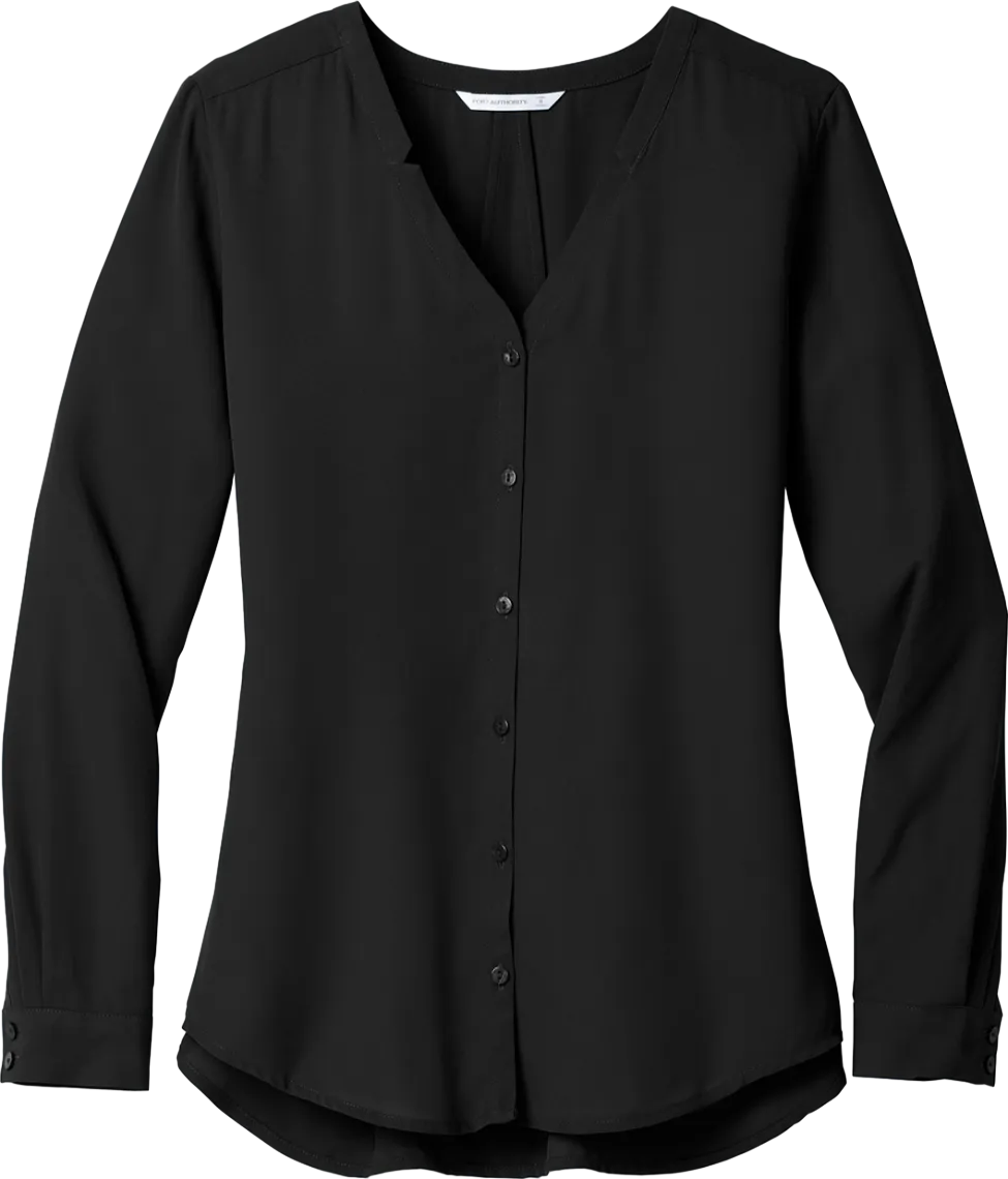 Ladies Long Sleeve Button-Front Blouse