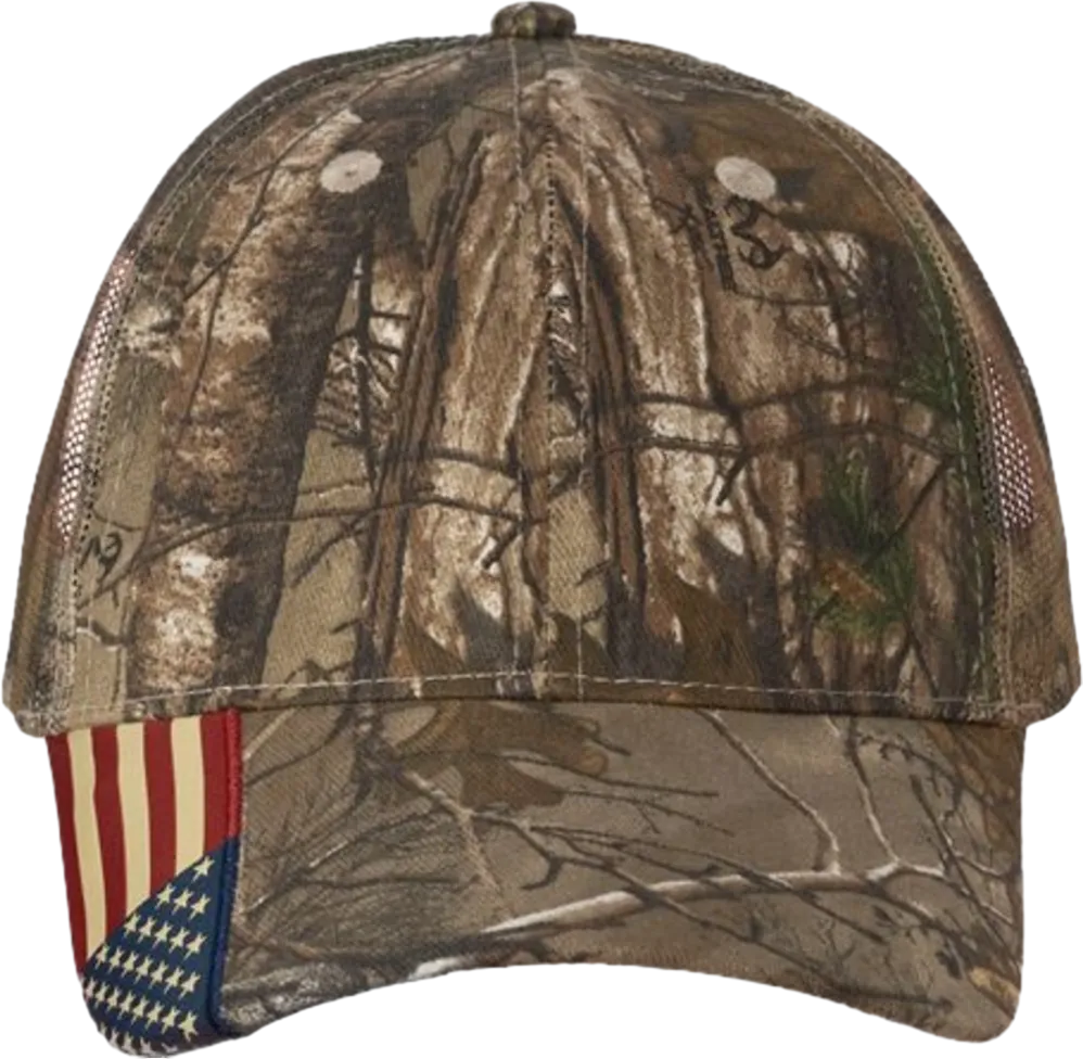 Camo Woven USA Flag Mesh Cap