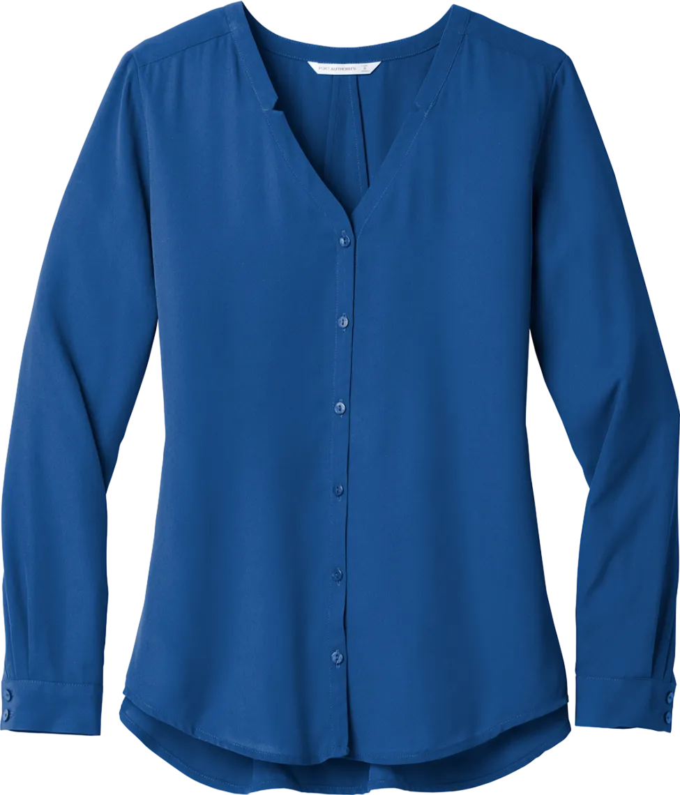 Ladies Long Sleeve Button-Front Blouse