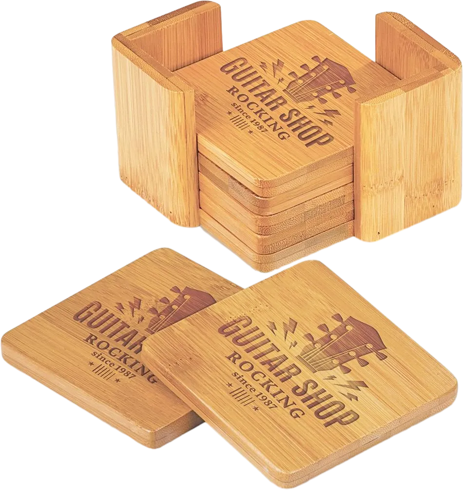 6 Piece Bamboo Coaster Set with Holder