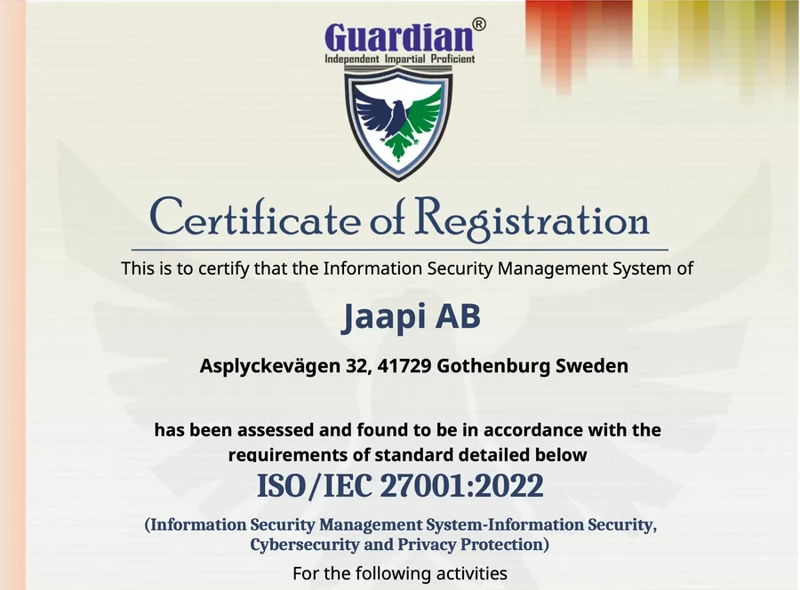 Jaapi ISO 27001:2022 Certificate